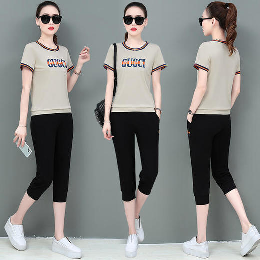 WH-夏季新款时尚休闲七分裤运动服套装 商品图4