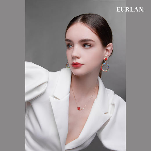 EURLAN.  B系列 彩钻耳环  如意红 商品图6
