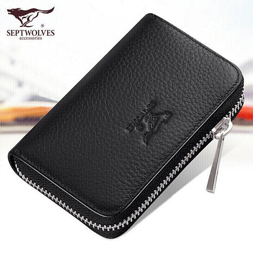 七匹狼 男士风琴卡包名片夹多功能钱包男卡套 男女牛皮卡片夹证件包 3A3064221-01黑色 商品图2