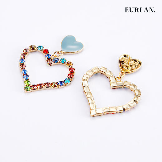 EURLAN.  B系列 彩钻爱心耳环  优雅淡蓝 商品图1