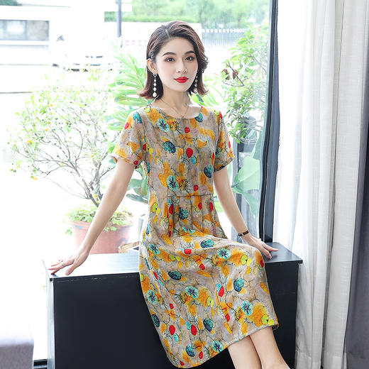 MQ-1392-911夏装新款洋气短袖气质过膝连衣裙YY 商品图0