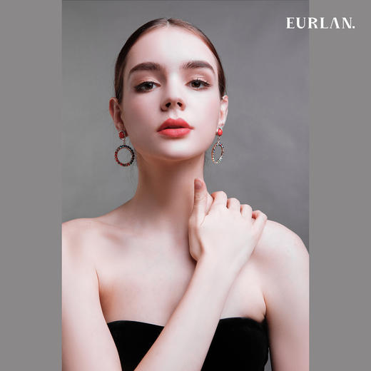 EURLAN.  B系列 彩钻耳环  如意红 商品图4