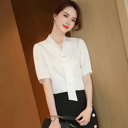 zj-lly-5m-005夏装中袖女士衬衫韩版气质v领职业装