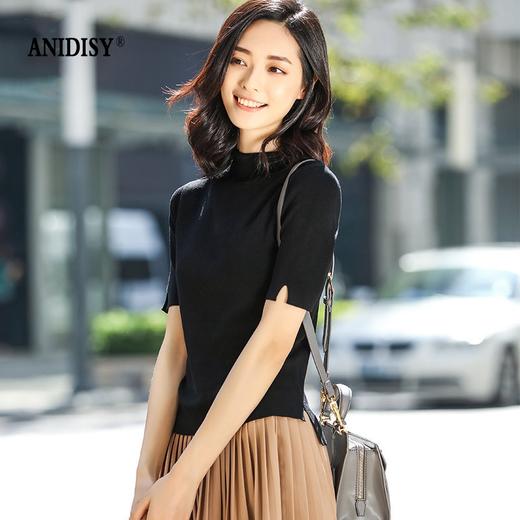 限时特惠239/2件 莱赛尔丝滑立领短袖前短后长开叉时尚针织T恤 商品图4