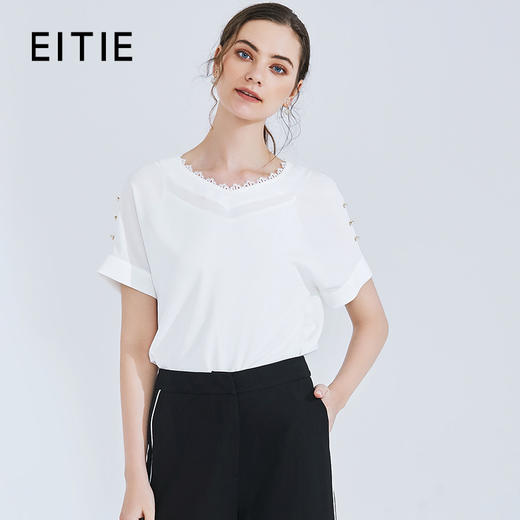 EITIE爱特爱夏季新款时尚通勤百搭轻薄舒适显瘦基础T恤上衣女B2013420 商品图2