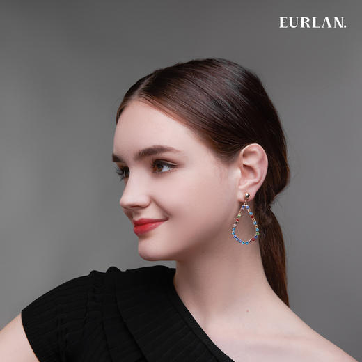 EURLAN.  B系列 彩钻耳环 个性水滴形 商品图2