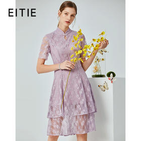 EITIE爱特爱夏季新款时尚中国风水滴领镂空蕾丝修身连衣裙女B20074108
