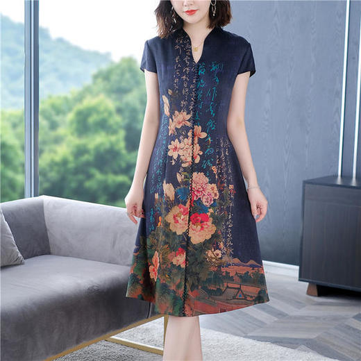 AHM-kml6626夏季新款复古高档印花连衣裙 商品图1