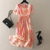 岐氏姐妹 真丝梢苎麻拼接清新印花系带旅行度假复古连衣裙20-146-DS399 商品缩略图0