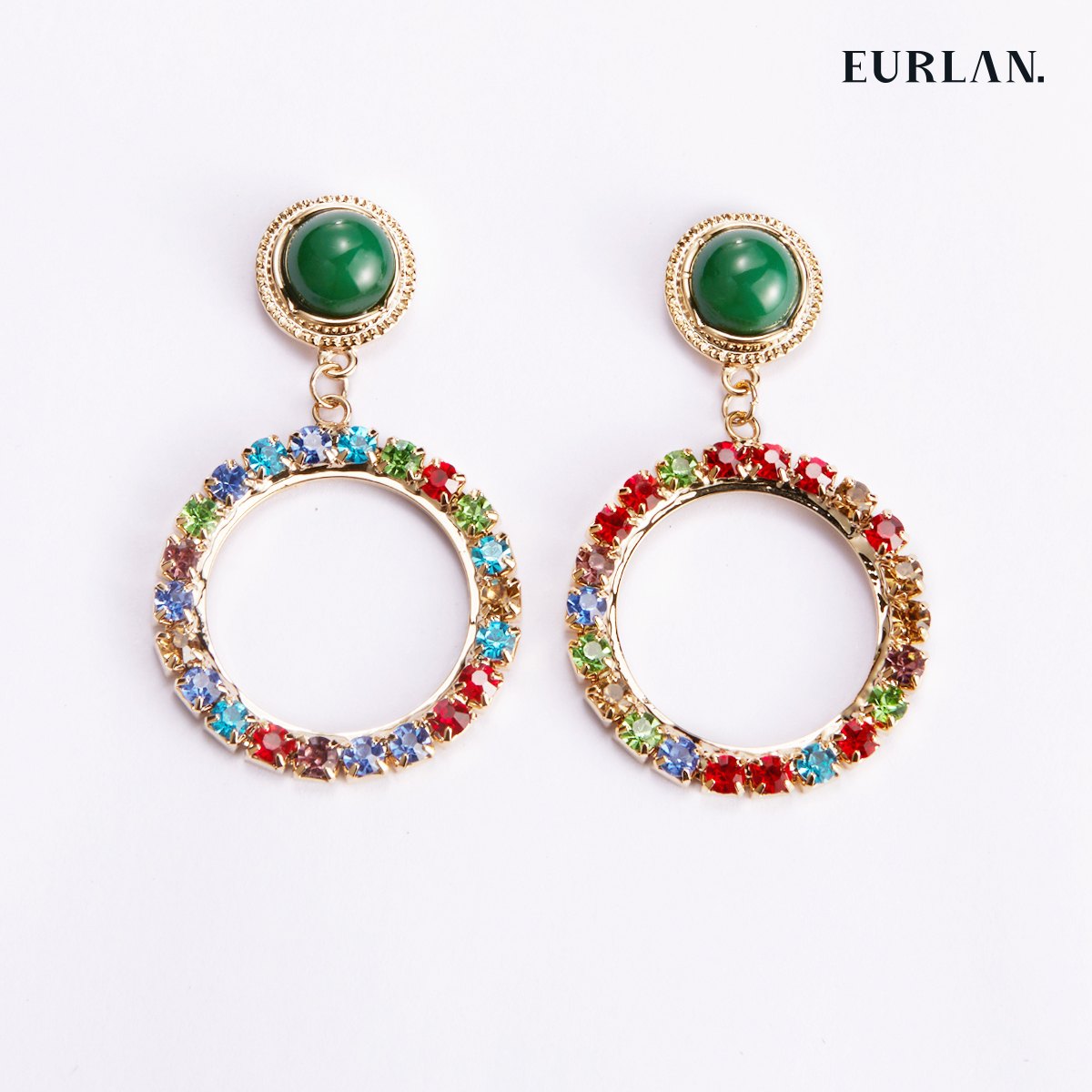 EURLAN.  B系列 彩钻耳环  高级绿