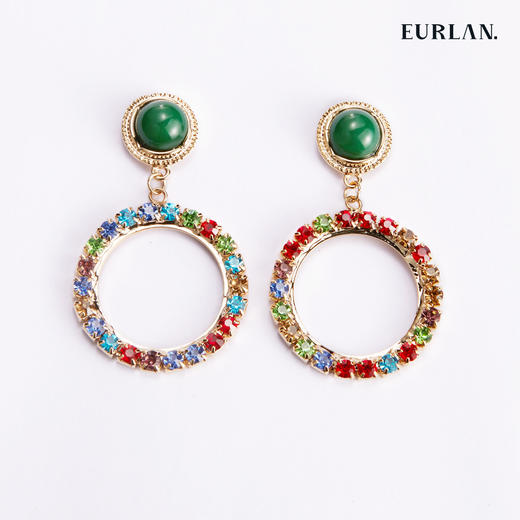 EURLAN.  B系列 彩钻耳环  高级绿 商品图0