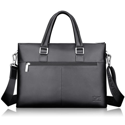 七匹狼 男包手提包男单肩包头层牛皮商务包休闲软皮斜跨包横款 14英寸电脑包情人节生日礼物 1A3464054-01黑色 商品图1