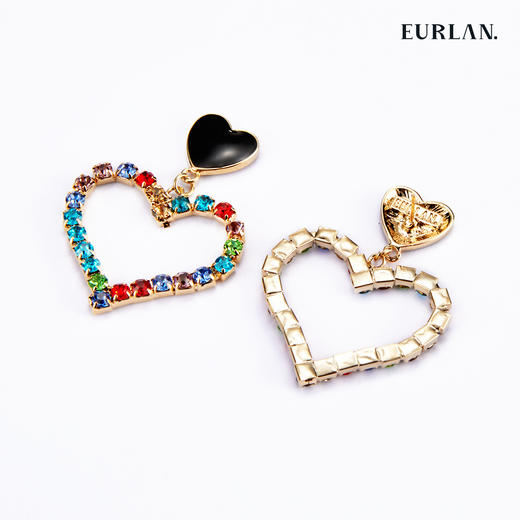 EURLAN.  B系列 彩钻爱心耳环  个性黑 商品图1