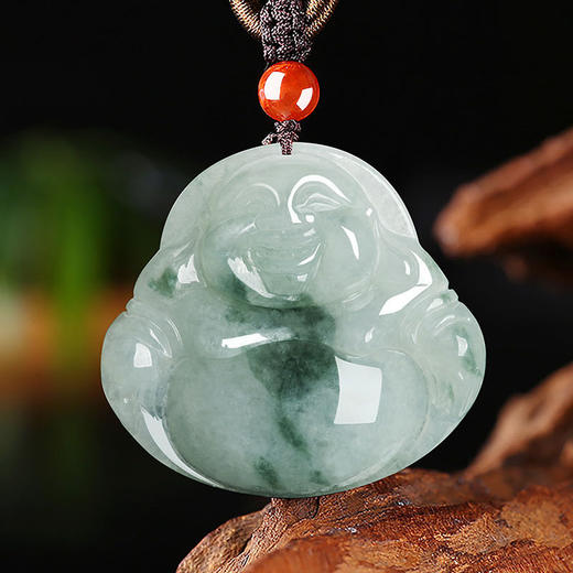 天然冰糯种翡翠飘花佛公弥勒佛吊坠
