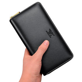 七匹狼 男士手包大容量双拉链手拿包头层牛皮多功能手抓包 1A2154083-01/02黑色小号/咖色小号