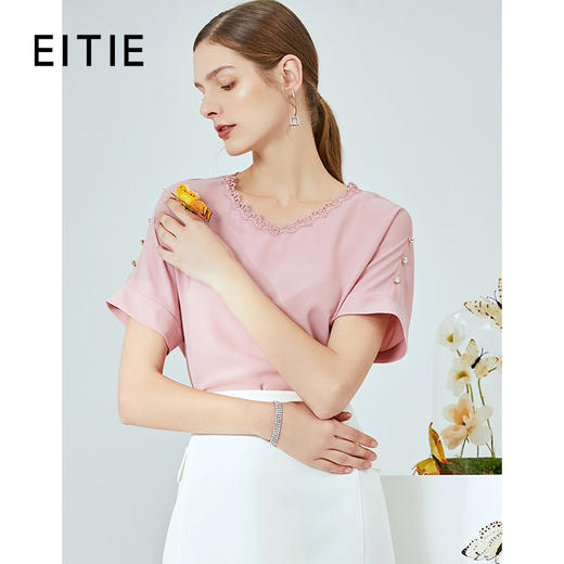 EITIE爱特爱夏季新款时尚通勤百搭轻薄舒适显瘦基础T恤上衣女B2013420 商品图0