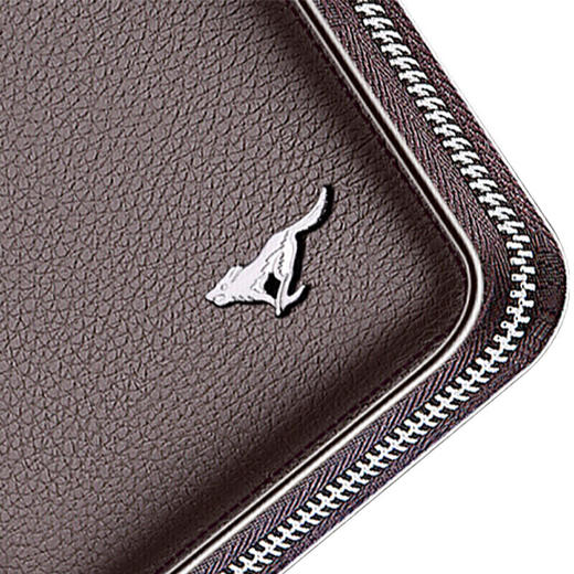 七匹狼 男士手包 大容量头层牛皮拉链多功能商务手拿包男1A4964081-02 咖色 商品图4