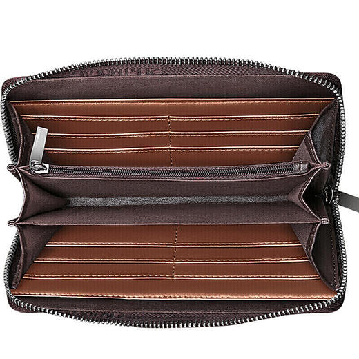 七匹狼 男士手包 大容量头层牛皮拉链多功能商务手拿包男1A4964081-02 咖色 商品图3