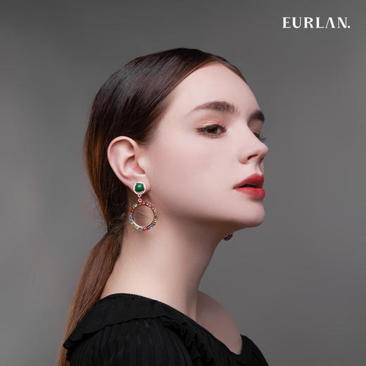 EURLAN.  B系列 彩钻耳环  高级绿 商品图3