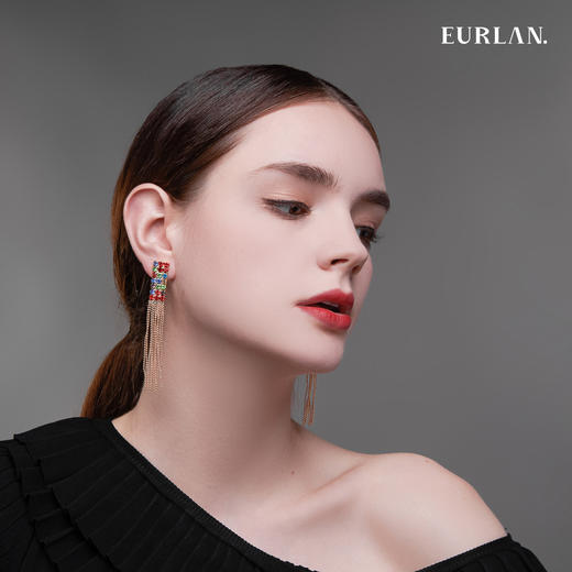EURLAN.  B系列 彩钻 气质流苏耳环 商品图2