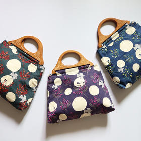 HUGOJIRO木柄手提包插画波点飞鸟