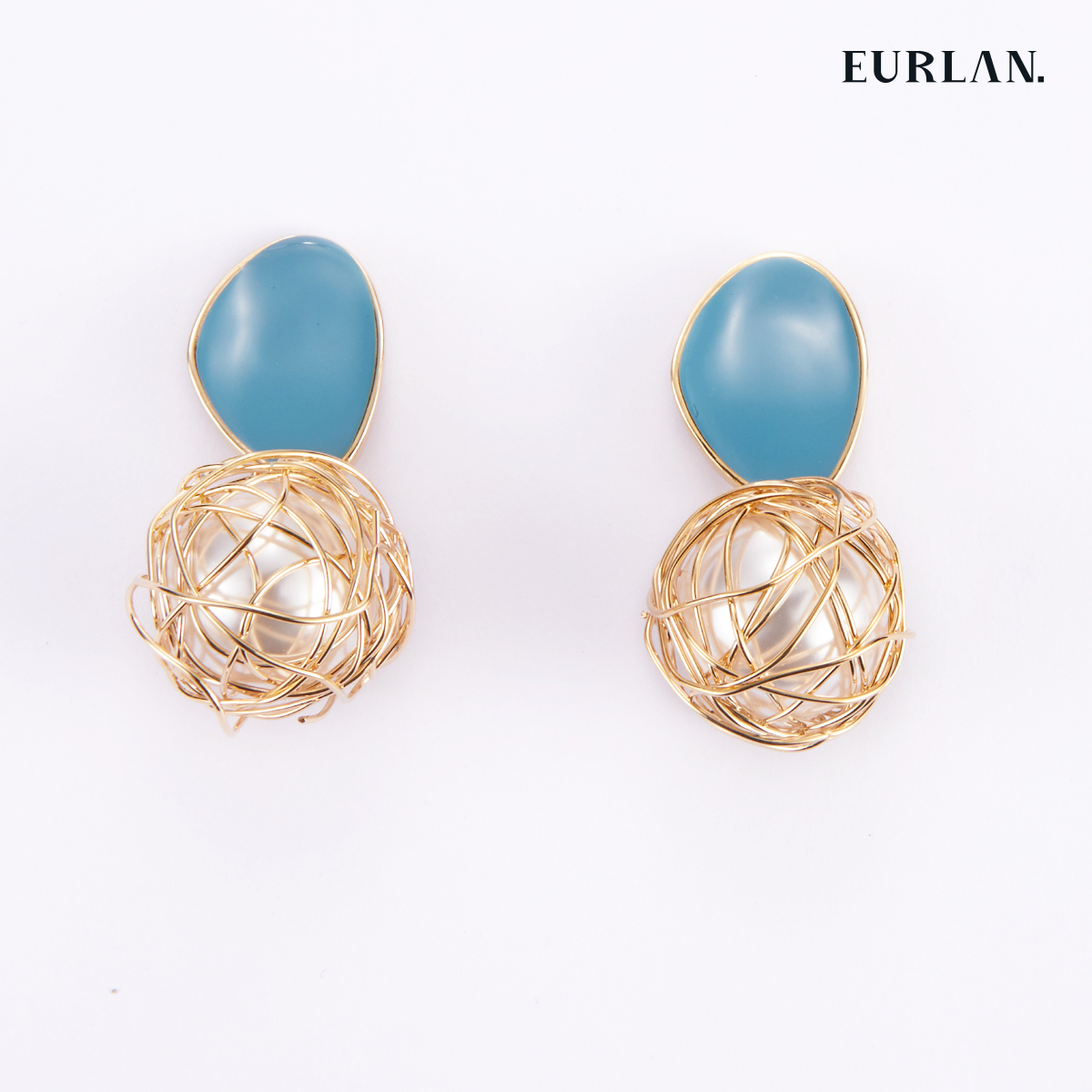 EURLAN.  D系列 幸运球耳环 蓝色