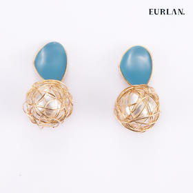 EURLAN.  D系列 幸运球耳环 蓝色