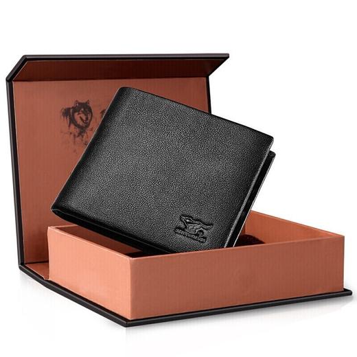 七匹狼 男士钱包短款多卡位皮夹头层牛皮钱夹商务男包 3A1754093-01黑色横款 商品图1