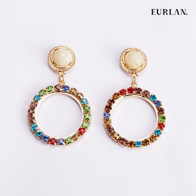 EURLAN.  B系列 彩钻耳环  白色
