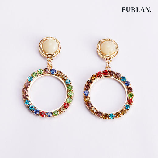 EURLAN.  B系列 彩钻耳环  白色 商品图0