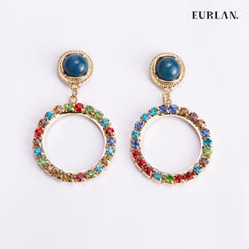 EURLAN.  B系列 彩钻耳环  经典蓝