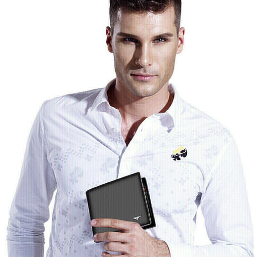 七匹狼 男士钱包短款 商务休闲男式两折牛皮皮夹 横款卡包 黑色/咖色 商品图3