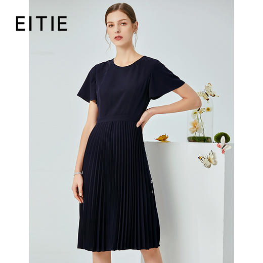 EITIE爱特爱夏季新款时尚飞飞袖通勤百搭简约文艺百褶连衣裙B2007494 商品图0
