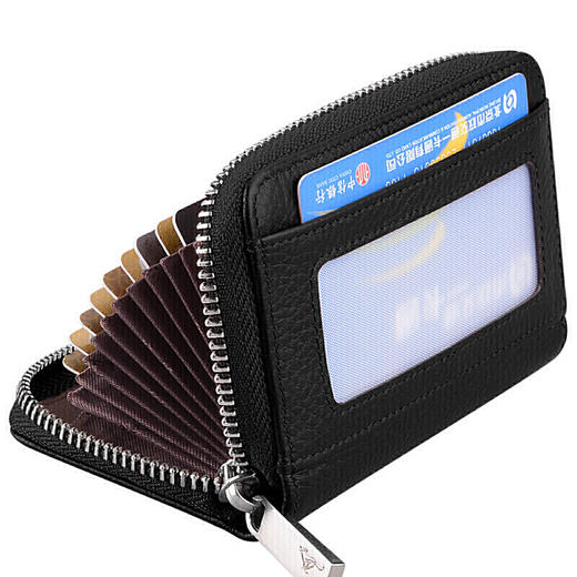 七匹狼 男士风琴卡包名片夹多功能钱包男卡套 男女牛皮卡片夹证件包 3A3064221-01黑色 商品图3