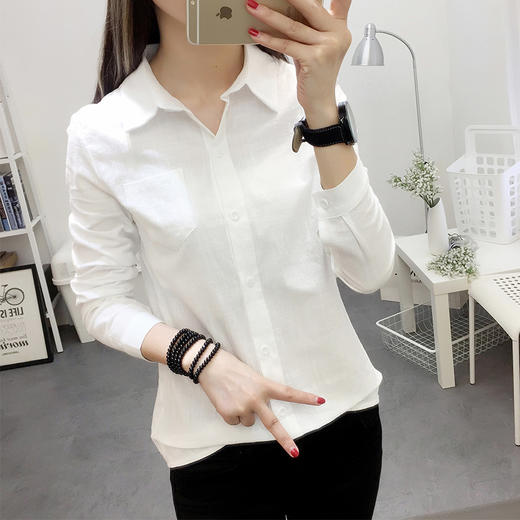 ALF-新简约纯色女上衣慵懒BF风白衬衫长袖 商品图2