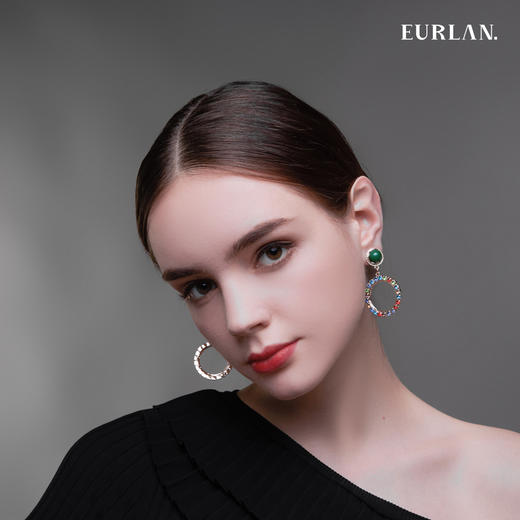 EURLAN.  B系列 彩钻耳环  高级绿 商品图2