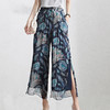 丁摩 休闲真丝乔其纱阔腿裤女高腰垂感轻薄印花桑蚕丝九分裤20-179DS399 商品缩略图10