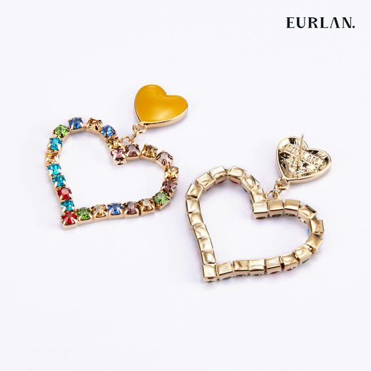 EURLAN.  B系列 彩钻爱心耳环  靓丽黄 商品图1
