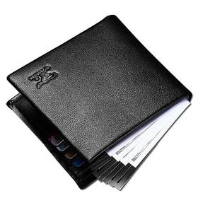 七匹狼 男士钱包短款多卡位皮夹头层牛皮钱夹商务男包 3A1754093-01黑色横款
