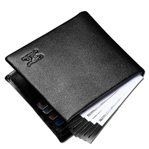 七匹狼 男士钱包短款多卡位皮夹头层牛皮钱夹商务男包 3A1754093-01黑色横款 商品图0