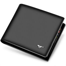 七匹狼 男士钱包短款 商务休闲男式两折牛皮皮夹 横款卡包 黑色/咖色