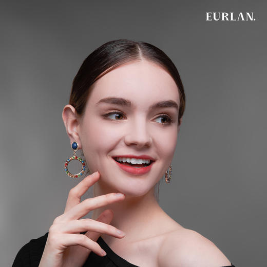 EURLAN.  B系列 彩钻耳环  经典蓝 商品图2