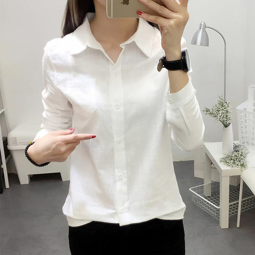ALF-新简约纯色女上衣慵懒BF风白衬衫长袖 商品图3