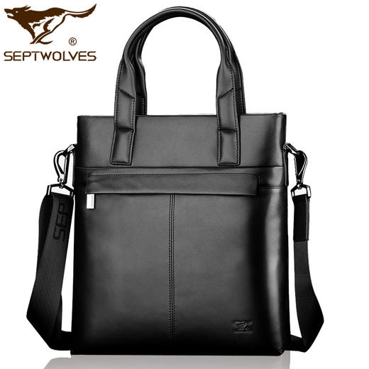 七匹狼 单肩包手提包男包商务斜挎包头层牛皮皮包 日版版时尚百搭公文包竖款背包男 1A3164012-01黑色 商品图0