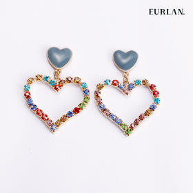 EURLAN.  B系列 彩钻爱心耳环  优雅淡蓝
