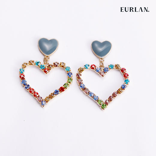 EURLAN.  B系列 彩钻爱心耳环  优雅淡蓝 商品图0