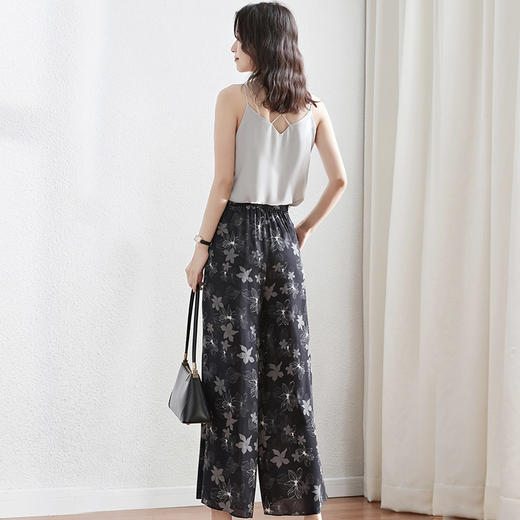 丁摩 休闲真丝乔其纱阔腿裤女高腰垂感轻薄印花桑蚕丝九分裤20-179DS399 商品图7