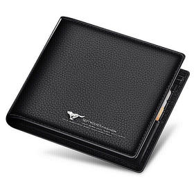 七匹狼钱包 商务头层牛皮横款两折钱夹皮夹多功能票夹短款零钱夹男 3A1310185黑色