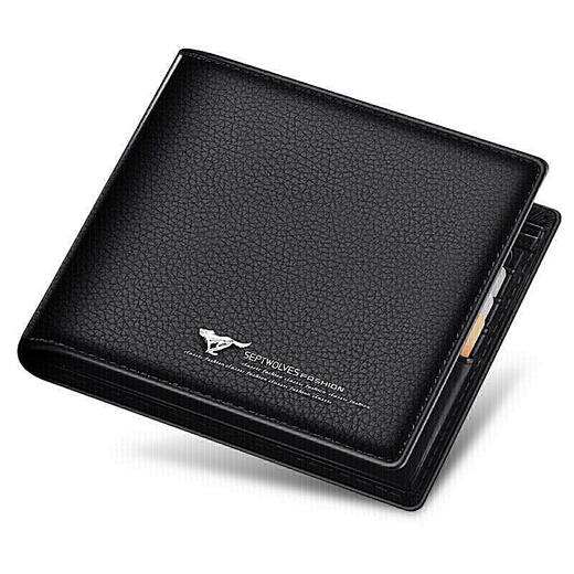 七匹狼钱包 商务头层牛皮横款两折钱夹皮夹多功能票夹短款零钱夹男 3A1310185黑色 商品图0