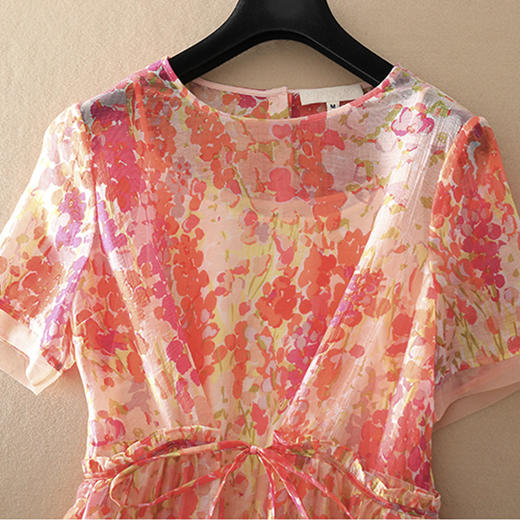 岐氏姐妹 真丝梢苎麻拼接清新印花系带旅行度假复古连衣裙20-146-DS399 商品图1